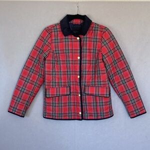 Talbots Women's Sz XS Snowflake Plaid Red Tartan Full Zip Snap Up Barn Jacket